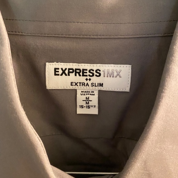 Express Men’s 1MX Button Down, Size M, Dark Grey Solid - Picture 3 of 5